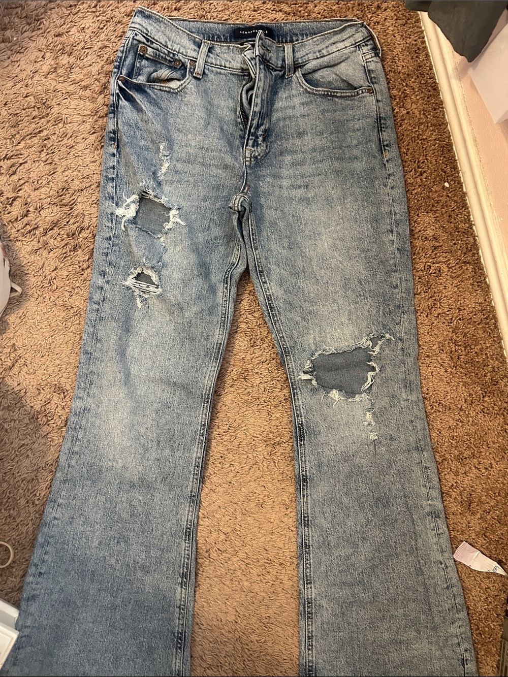 Aeropostale Women's Distressed Light Blue Flare Jeans
